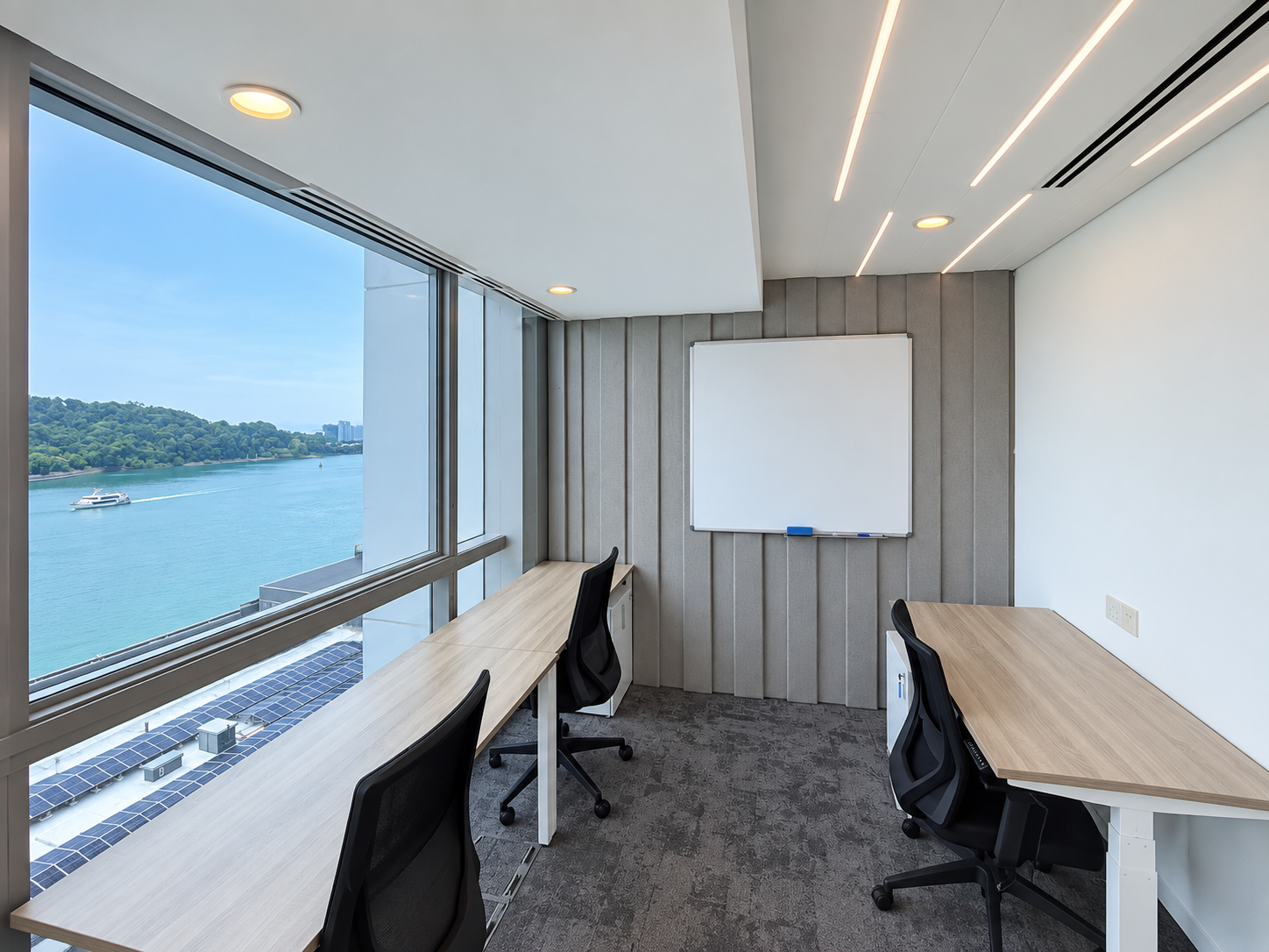 Room 1137 with sea-view window, 3 workstations at HarbourFront Tower 2
